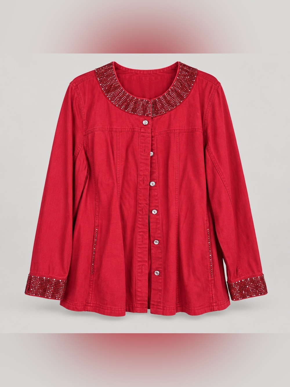 Women's Red Embellished Button-Front Top